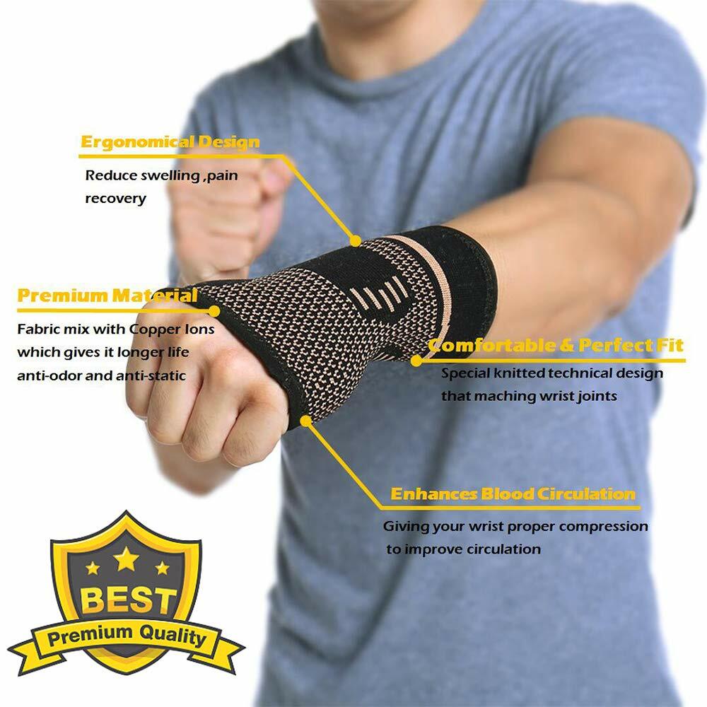 Copper Wrist Brace Support Compression Sleeves Arthritis Carpal Tunnel Relief US