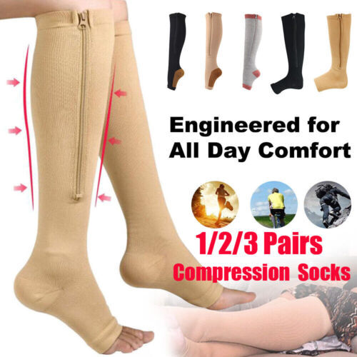 3 Pair plus Size Wide Calf Compression Socks with Zipper for Overweight Women…