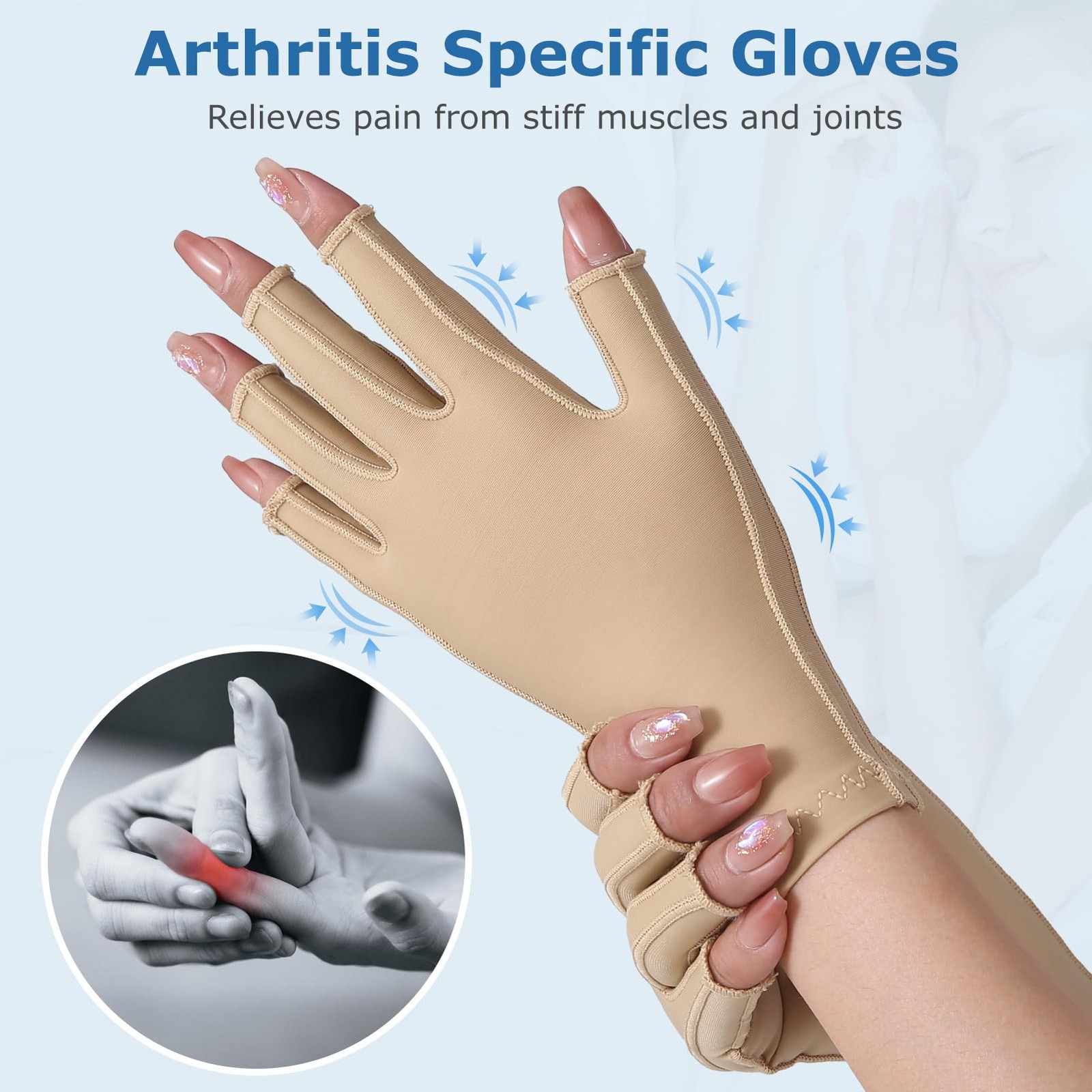 NURCOM Compression Arthritis Gloves, Open Finger, Beige M | Carpal Tunnel, Tendi