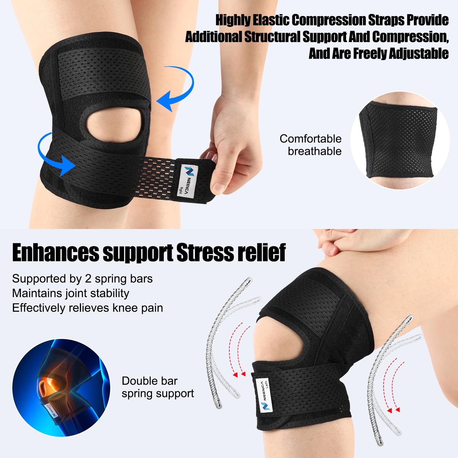 Knee Brace for Knee Pain, Compression Knee Support with Air Mesh Fabric, Adju…
