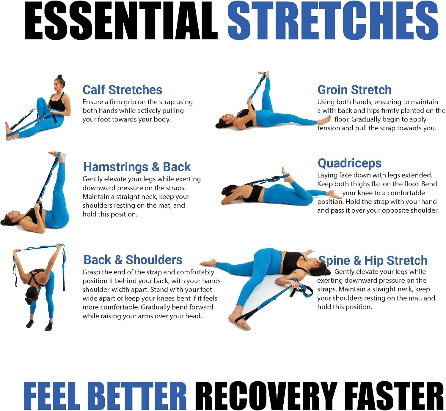 10-Loop Yoga & Pilates Strap – Ultra Stretch for Injury Recovery and Exercise