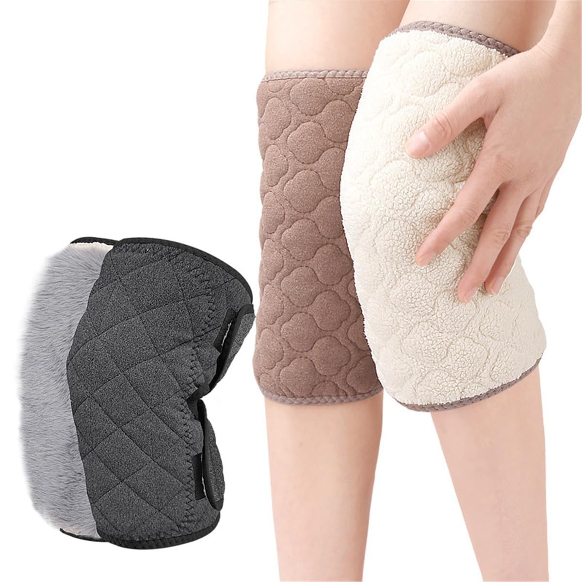 Dark Gray Thermal Plush Padded Knee Warmers Braces Leg Support Sleeves