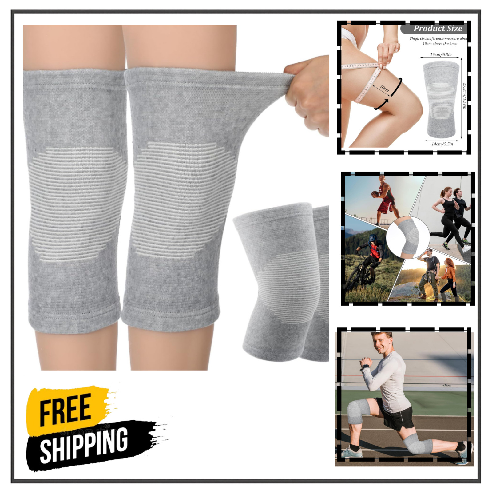 Bamboo Knee Sleeve Elastic Compression Knee Brace Warm Breathable Pads XL