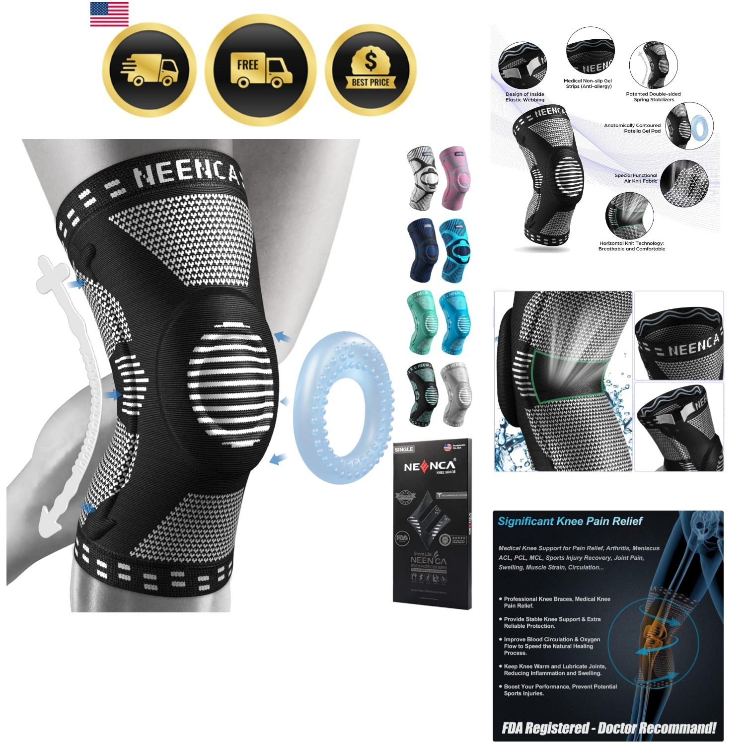 Knee Braces for Knee Pain Relief, Compression Knee Sleeves with Patella Gel P…