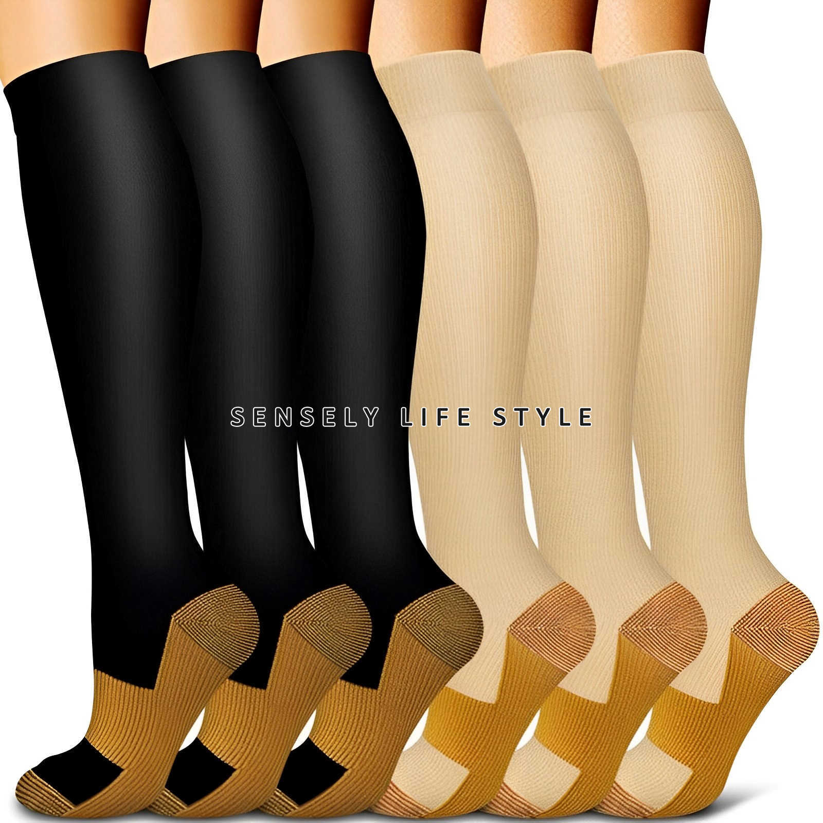 3 Pairs Plus Size Compression Socks Wide Calf 15-20mmHg Graduated Compression
