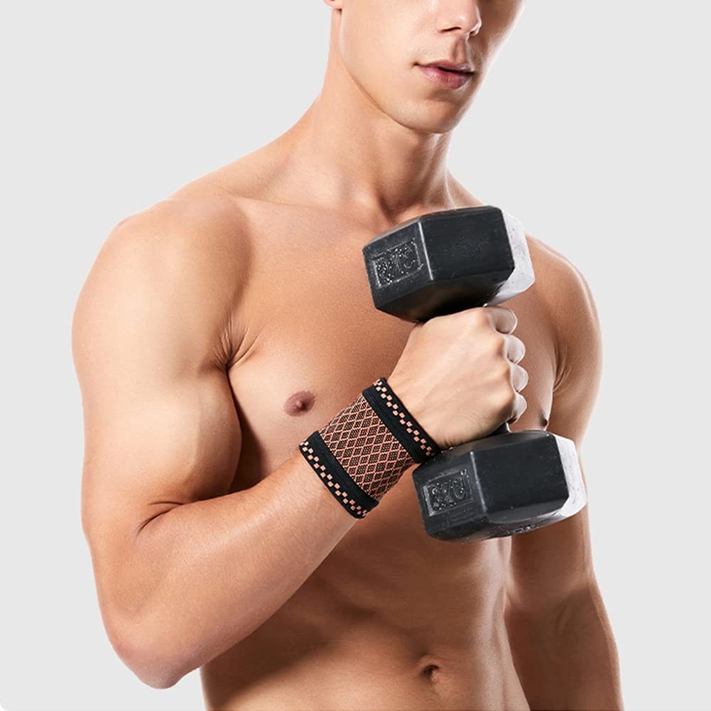 2 -Pcs Copper Wrist Compression Brace, Elastic Wrist Support Sleeve Wrist Braces