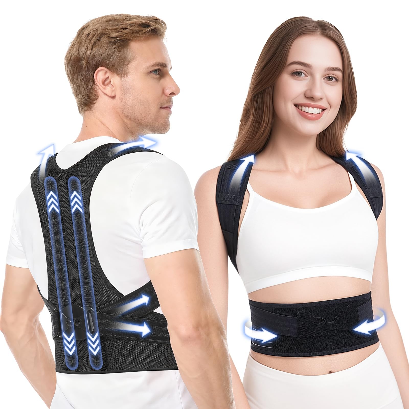 babaka Posture Corrector for Women and Men, Adjustable Full Back Small, Black
