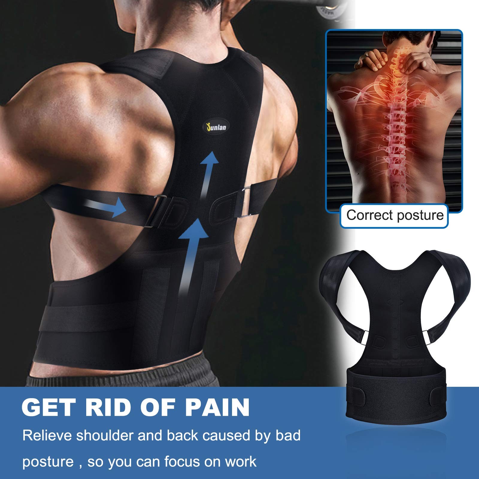 Posture Corrector Upper Back Pain Relief Lumbar Support Adjustable Shoulder L
