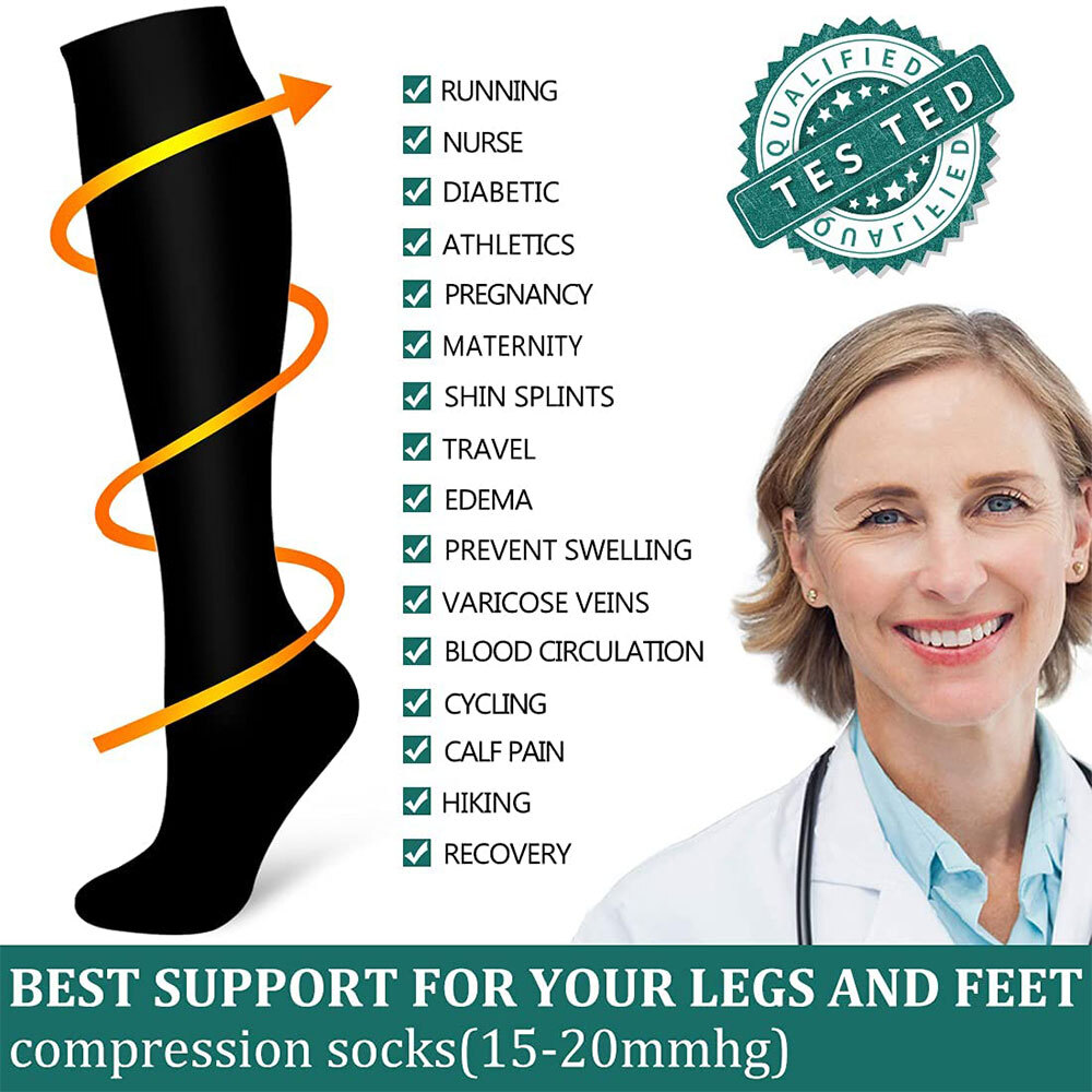 3 Pair Traditional Compression Socks 20-30 mmHg Closed Toe Navy Stockings S-XL