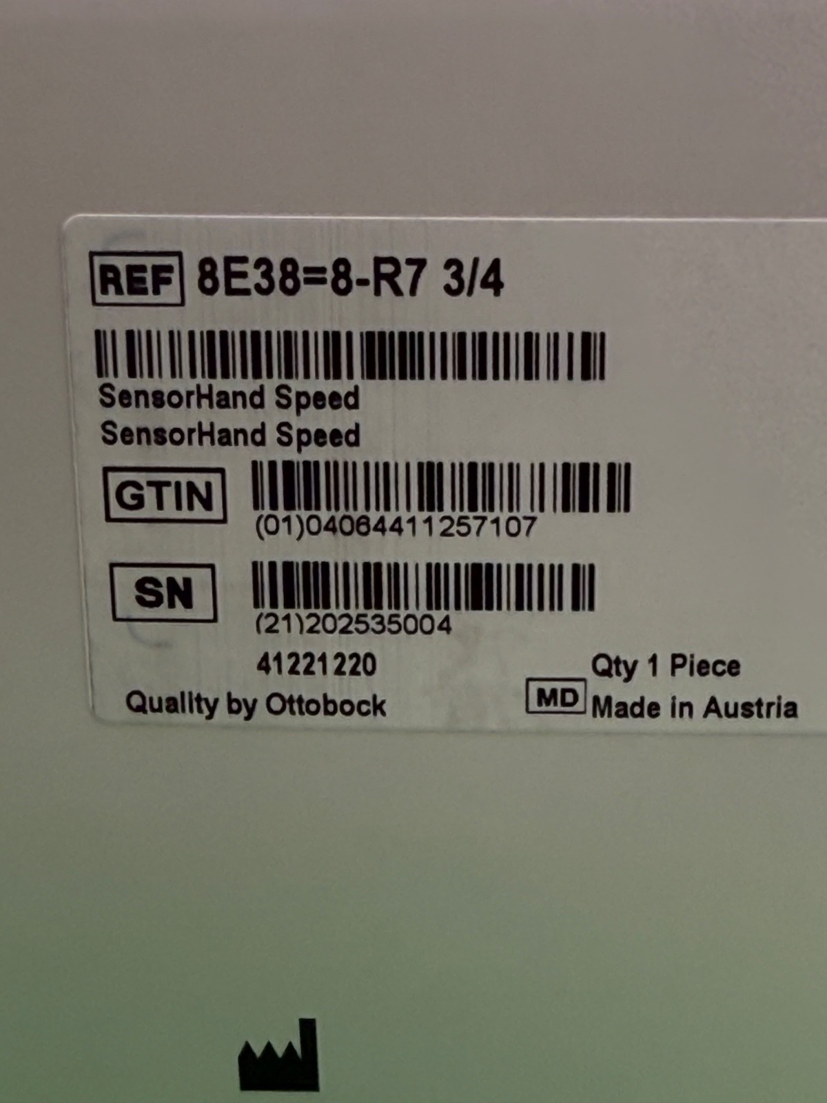 Ottobock Otto bock sensor speed prosthetic hand 8E38=8-R7 3/4, right, new, 2025