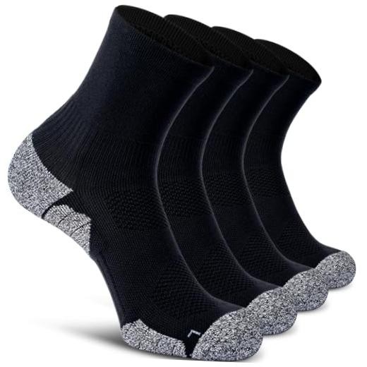 Compression Athletic Quarter Socks Cushioned for Men Women Large 4-pairs Black