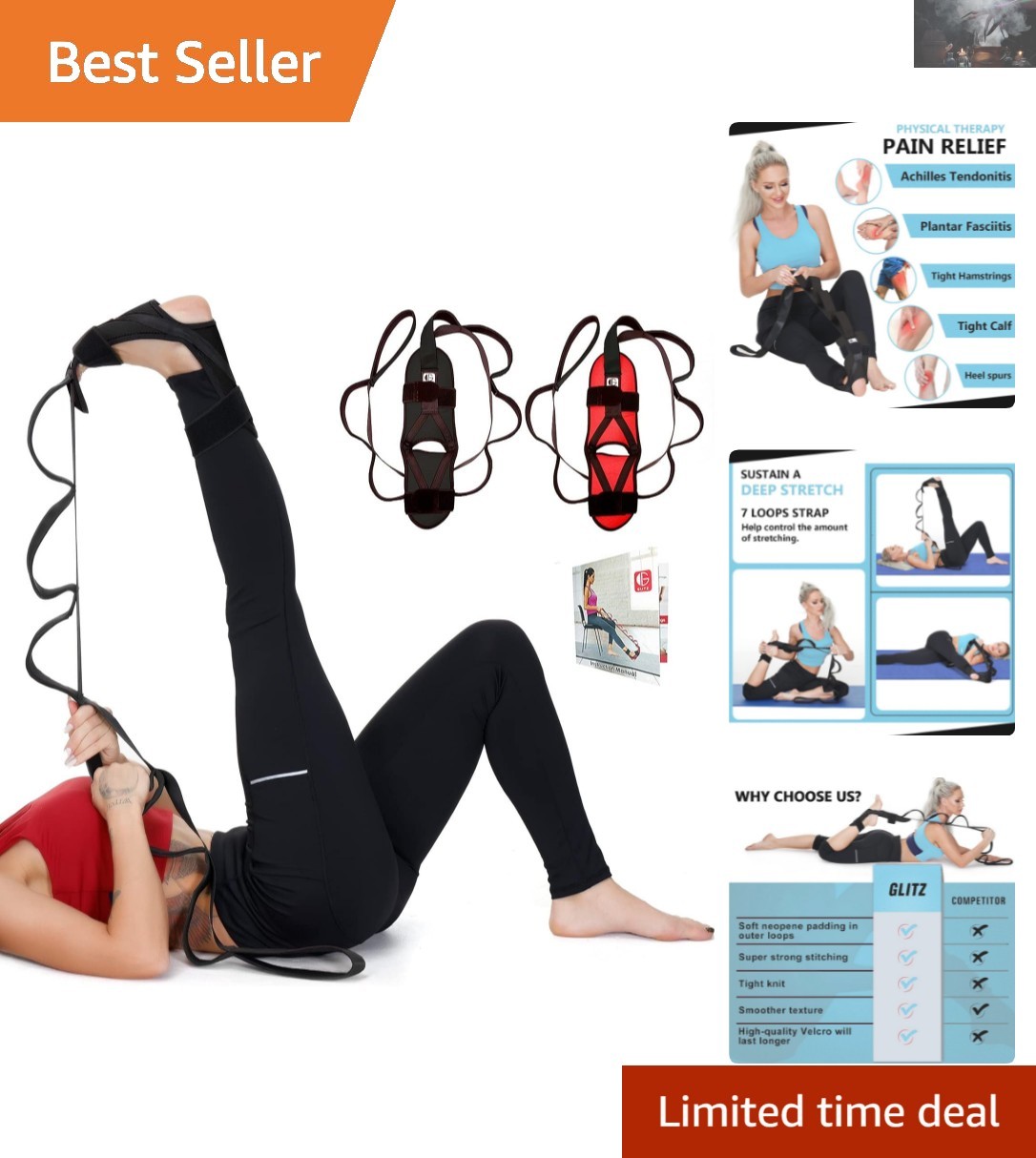 Therapeutic Stretching Strap for Foot, Calf & Hip Pain Relief – Unisex Design