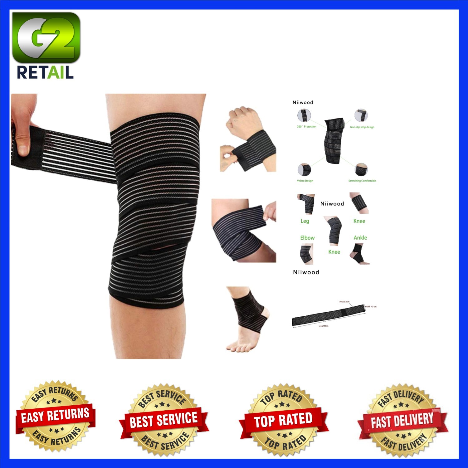 Adjustable Compression Knee Brace – Extra Long Silk Wrap for Sports & Recovery