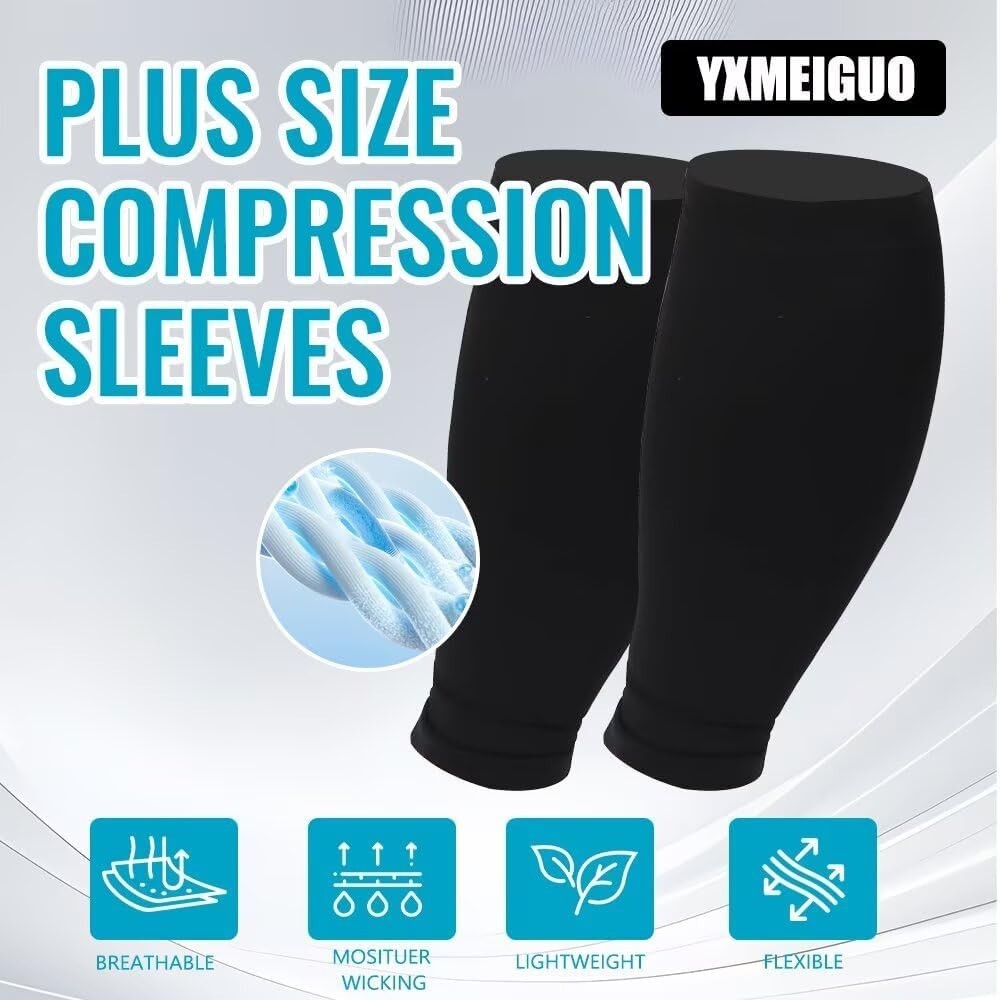 Plus Size Compression Sleeves for Calves – Black – 6XL