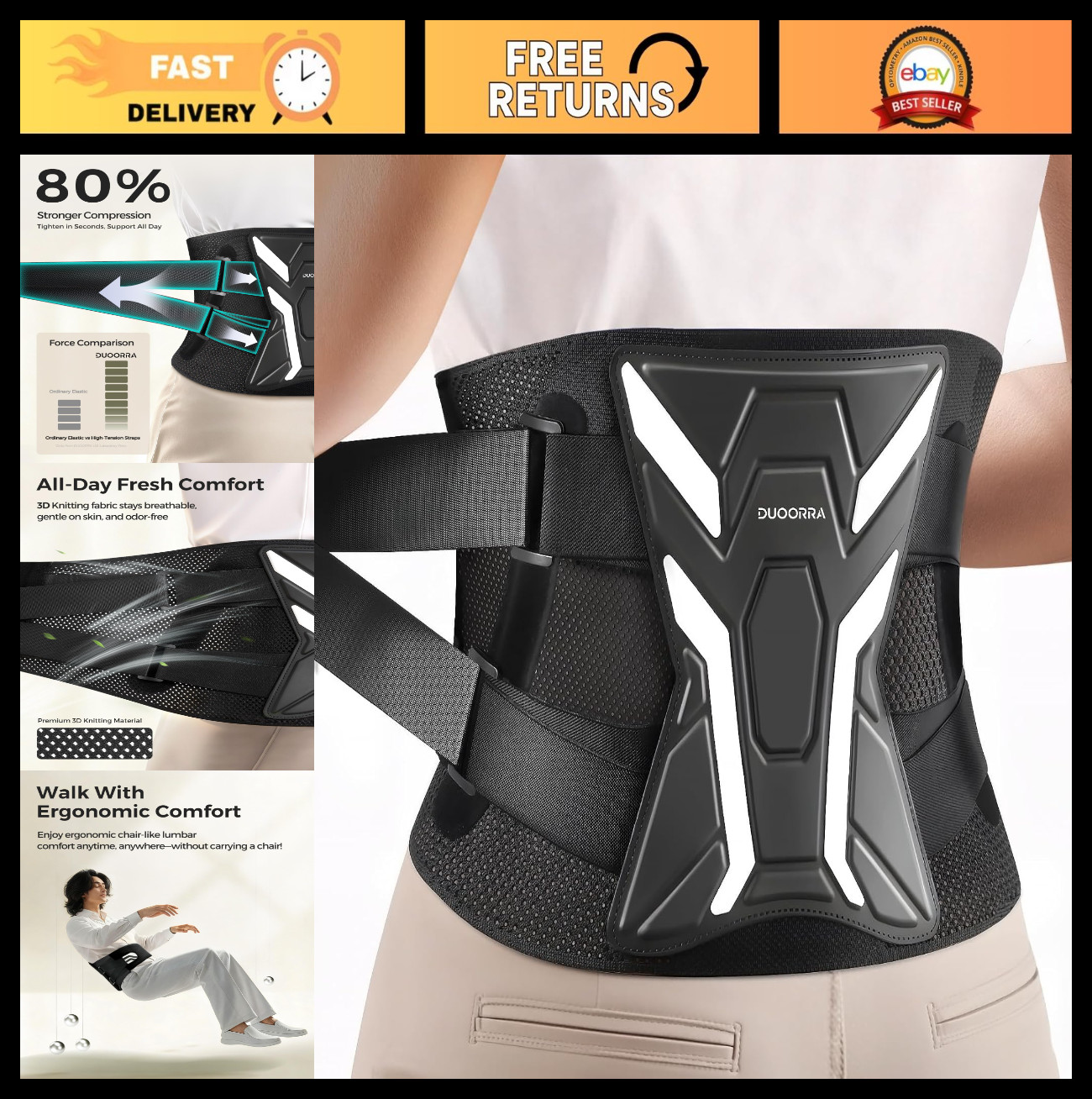 Breathable Back Brace for Lower Back Pain Relief, Sciatica, Herniated Disc Suppo