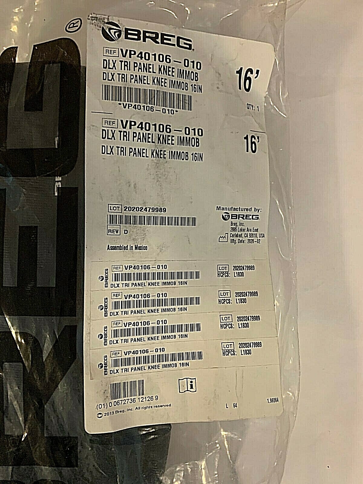 BREG 16″ Deluxe Tri Panel Knee Immobilizer VP40106-010 New – Never Used