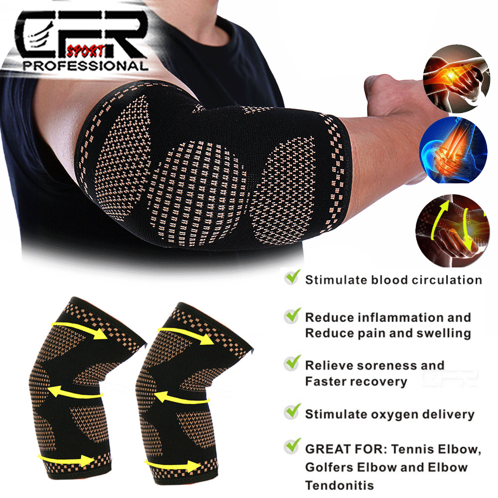 Copper Tennis Elbow Brace Support Compression Sleeve Arthritis Arm Joint Pain