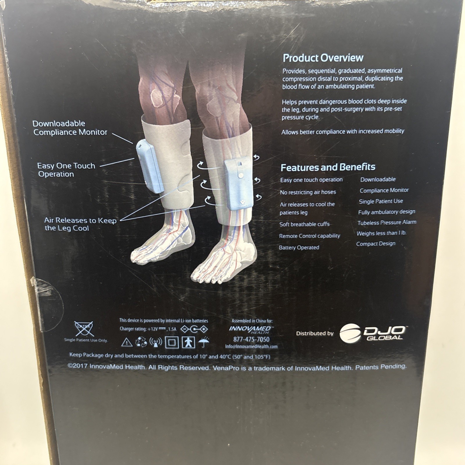 DJO Global VenaPro Portable DVT Leg Compression Therapy System Pump + Sleeves
