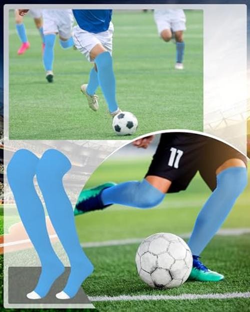 High Football Socks Multiple Sizes over the Knee Medium Lake Blue and White