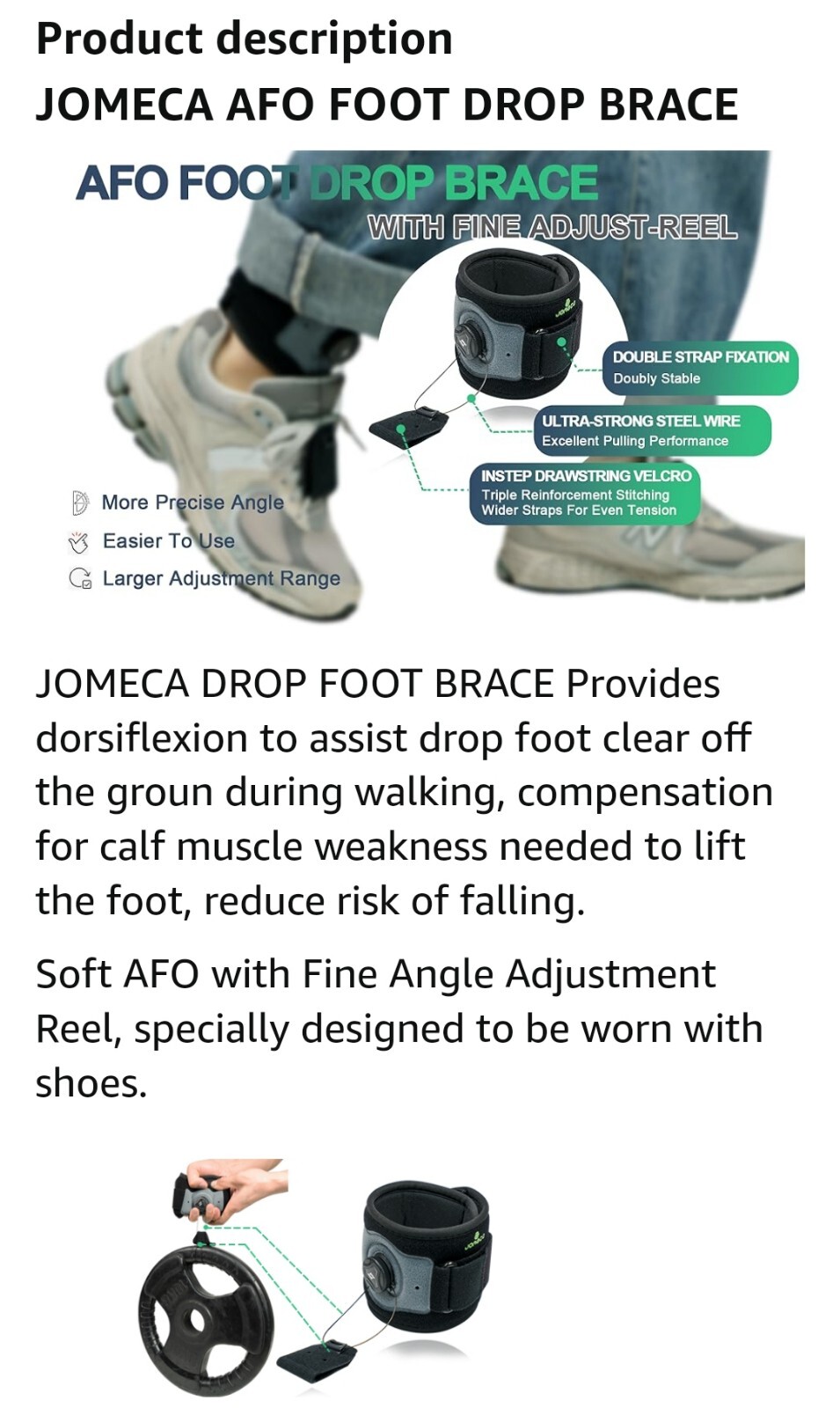 JOWECA drop foot brace reel-adjust Drop Foot Support.Fit Women/Man. 2 Gray-Black