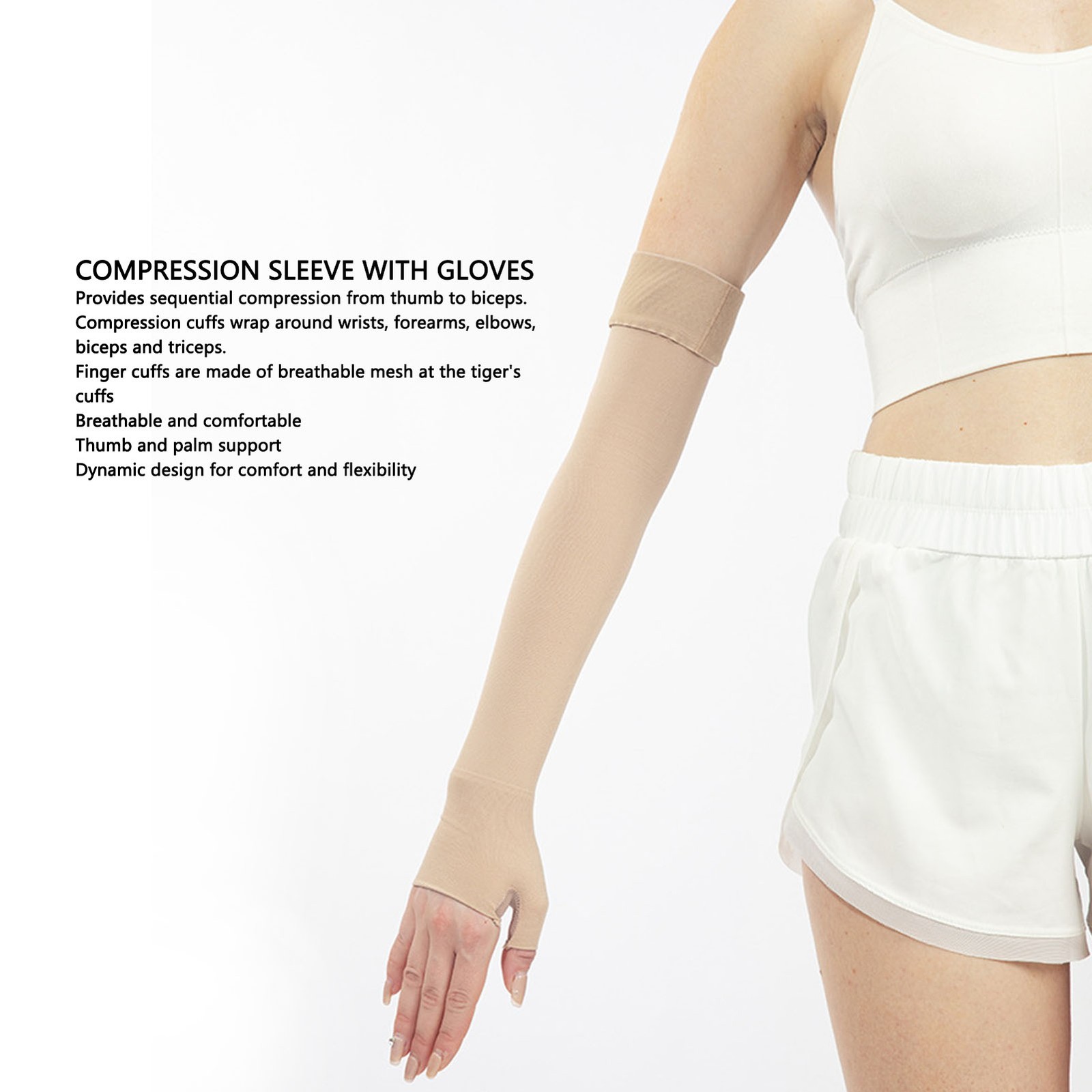 Compression Arm Sleeve With Gauntlet Elastic 30-40mmHg Compression Arm Sleeve