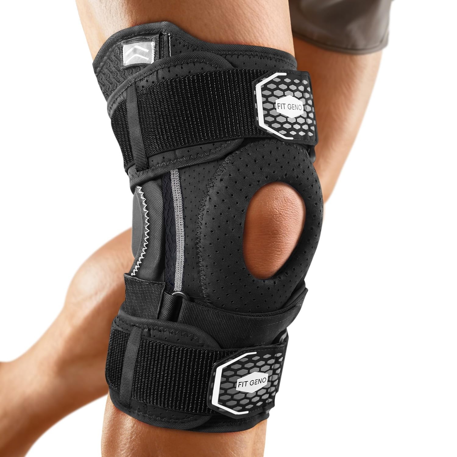 Fit Geno Upgraded Professional Hinged Knee Brace Adjustable Metal Side Stabilize