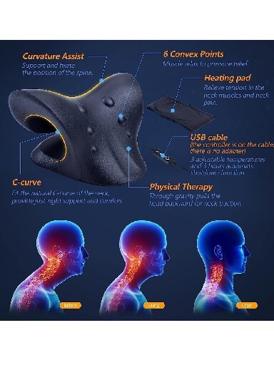 Neck Stretcher for Neck Pain Relief, Heated Cervical Traction Device Pillow