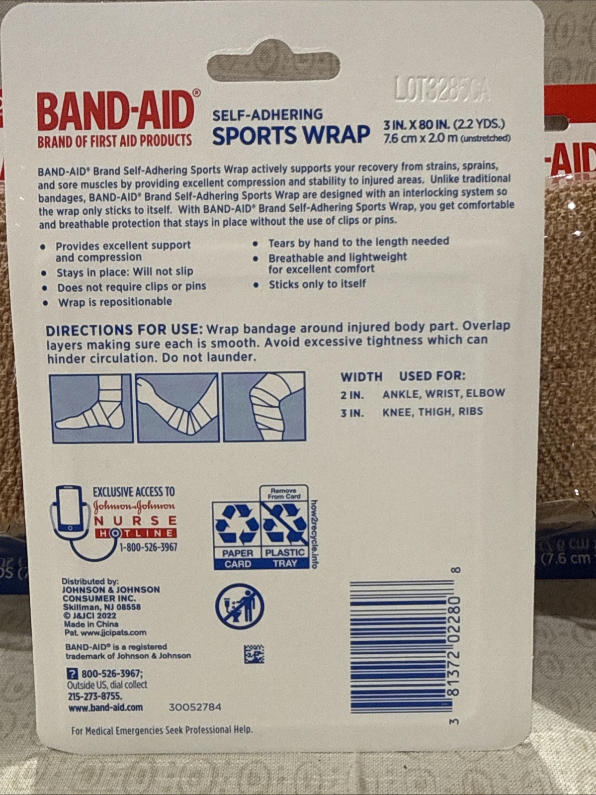 3-Band-Aid Compression Self-Adhering Sports Wrap, 1 Roll 3″ × 2.2 Yds Each