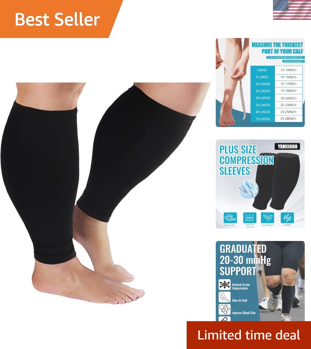 Plus Size Compression Sleeves for Calves – Black – 6XL