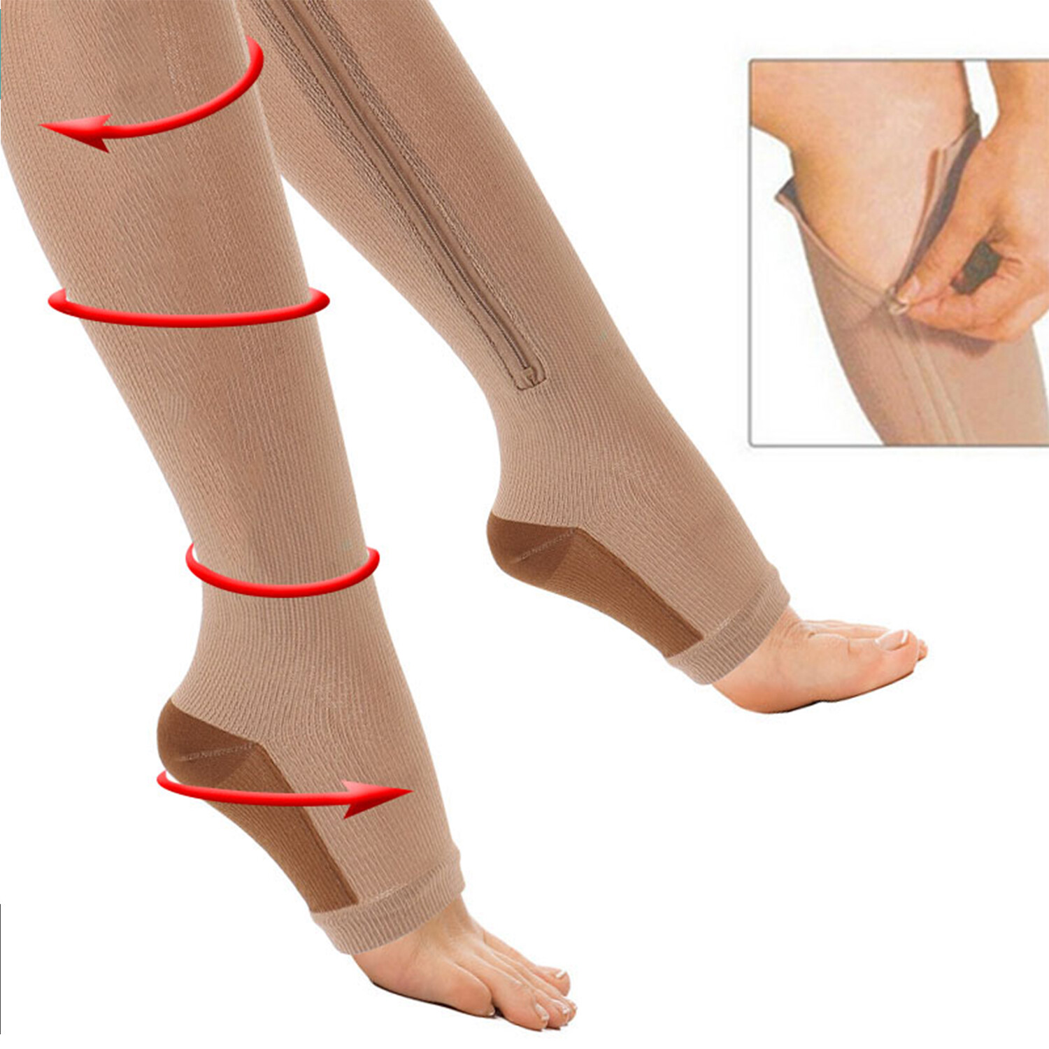 Zipper Compression Socks Copper Support Graduated Stockings Women Mens 20-30mmHg