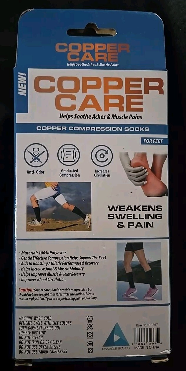 Copper Care Unisex Adult COMPRESSION SOCKS Soothes Aches & Pain UNISEX NEW Black