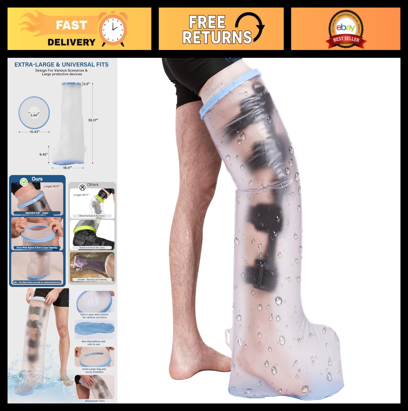 Waterproof Shower Cast Cover for Leg & Foot | Non-Slip Wound Protection Boot
