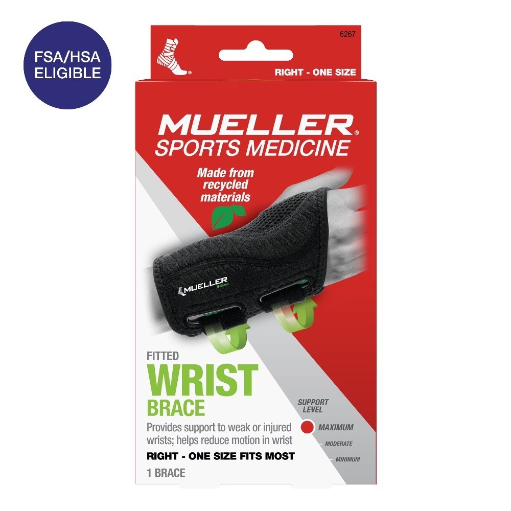 Green Fitted Wrist Brace, Right Hand, Unisex, One Size Fits Most, Black