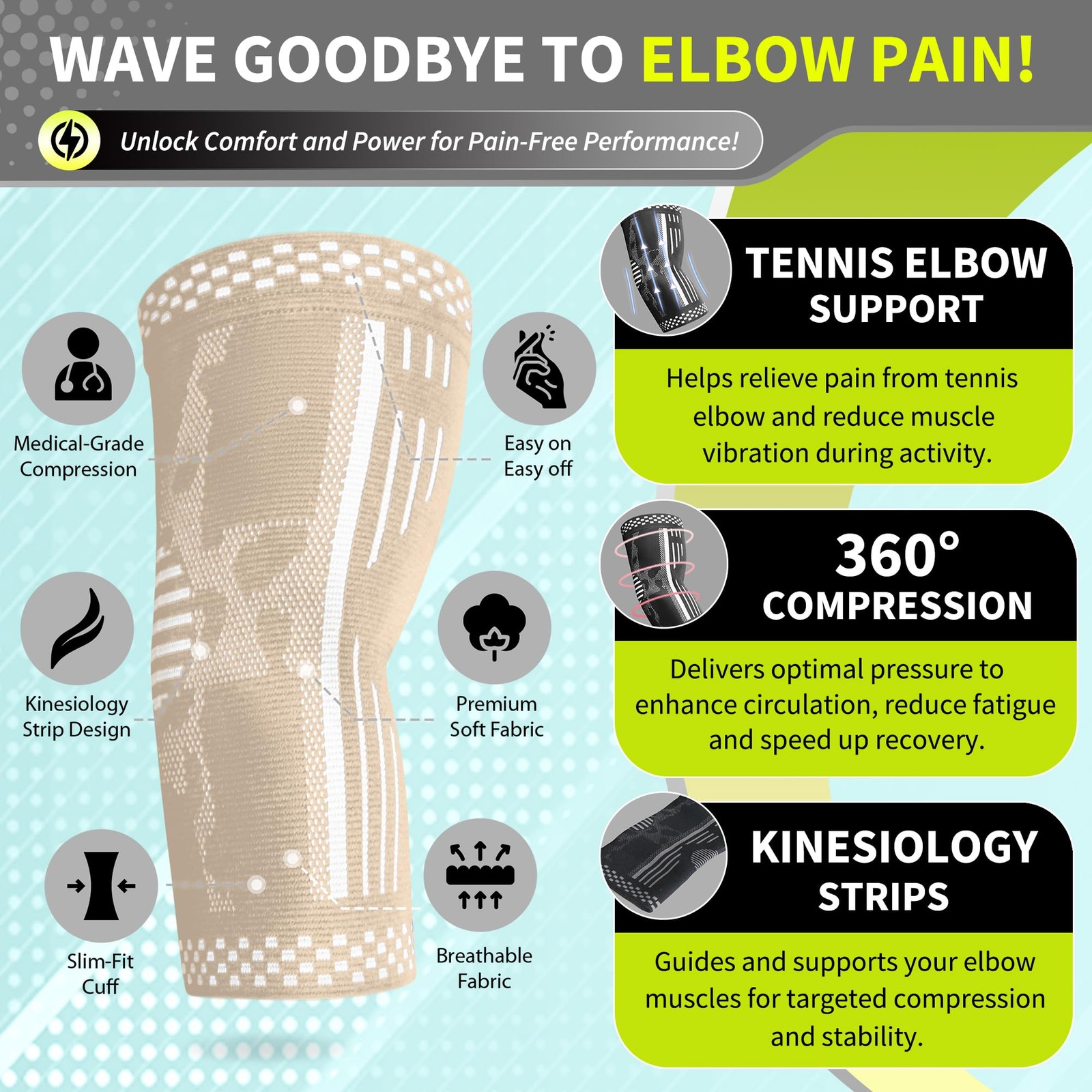 BLITZU Elbow Compression Sleeve for Tendonitis, Tennis Large, Nude