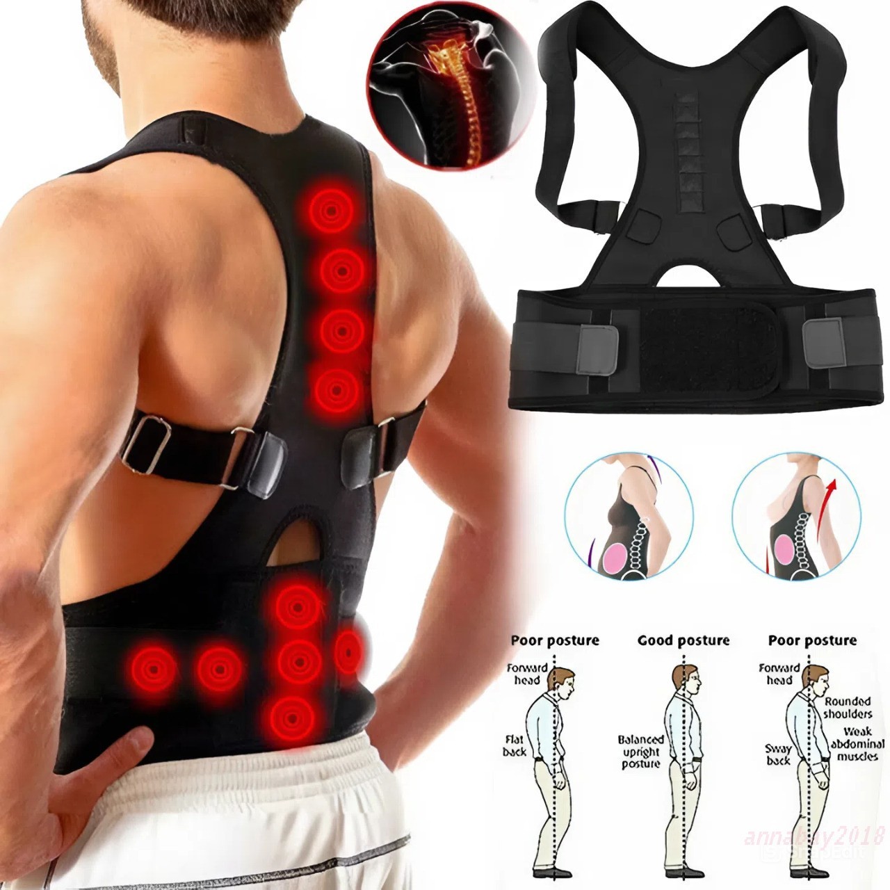Adjustable Posture Corrector Back Support Magnetic Shoulder Brace Belt Men Women
