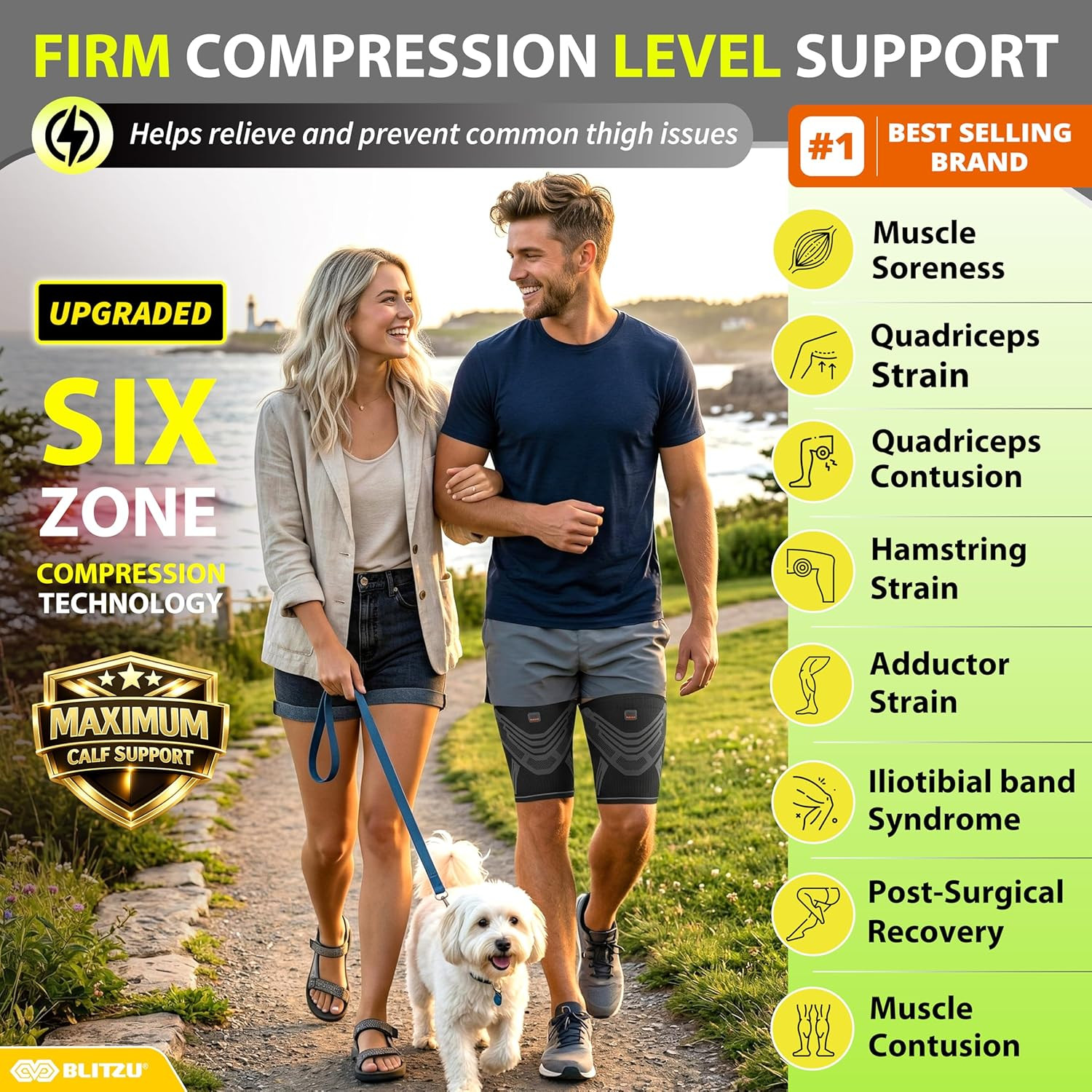 Hamstring Compression Sleeve 1 Pair, Upper Leg Sleeves, Thigh, Quad & Groin Supp