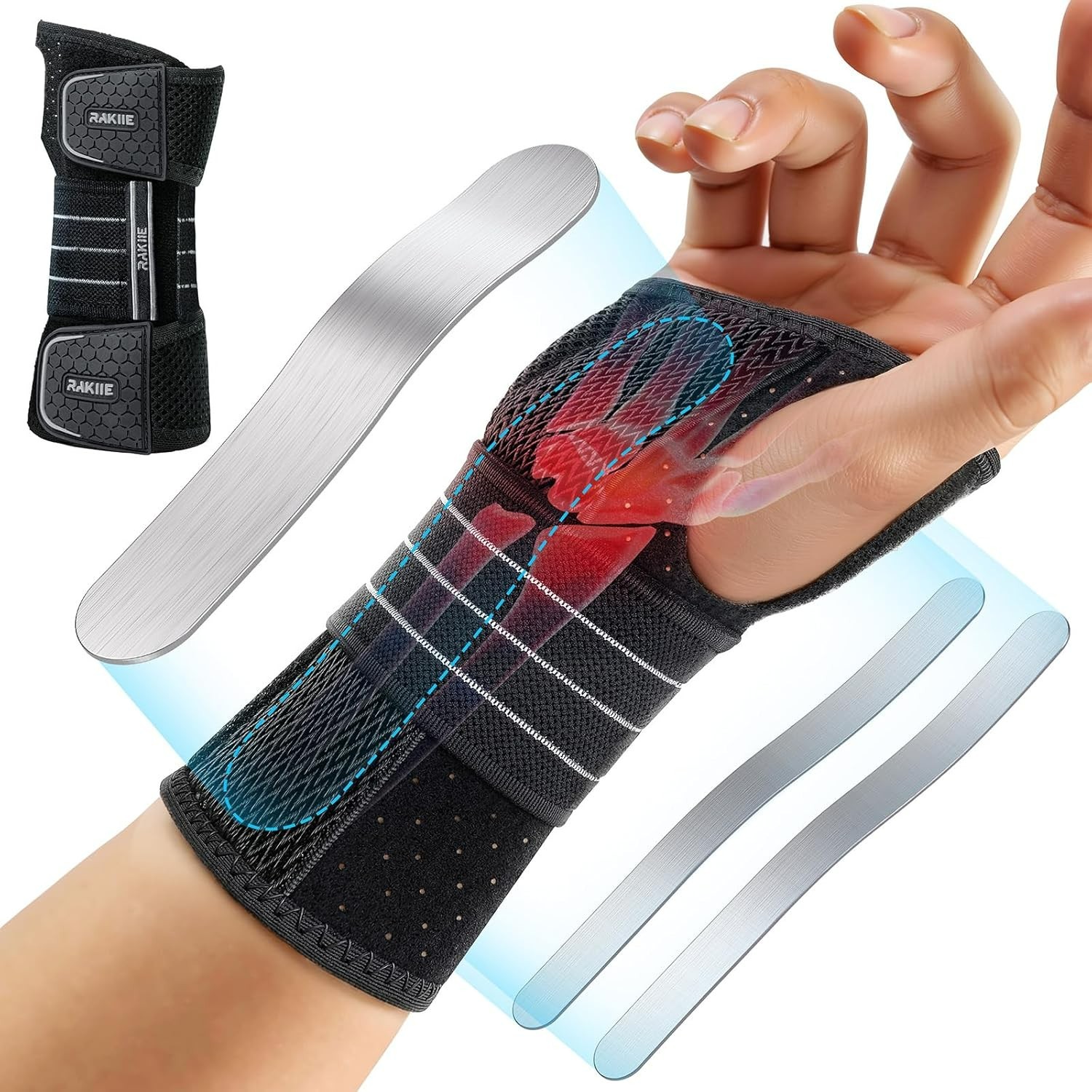 Wrist Brace Ergonomic 3 Metal Hand Splint Breathable Right Hand Men Women M Size