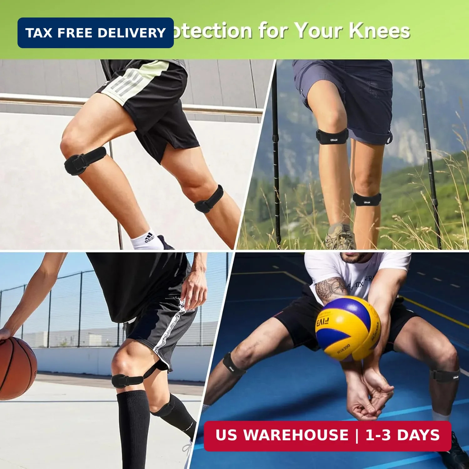 2 Pack Sports Patella Tendon Knee Strap, Lightweight Men Women Patella Knee Brac