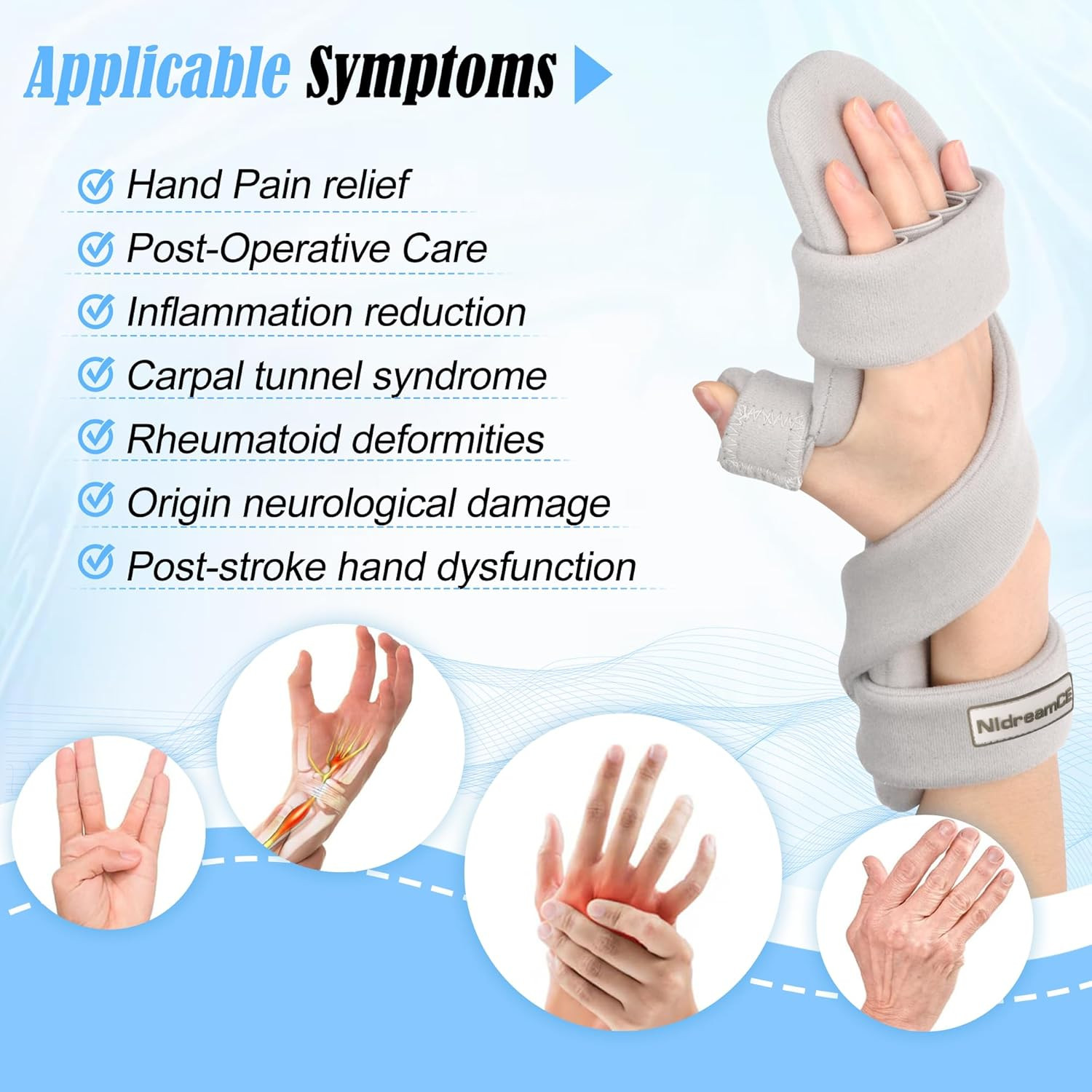 Resting Hand Splints for Straightening Fingers,Carpal Tunnel Wrist Brace Night I