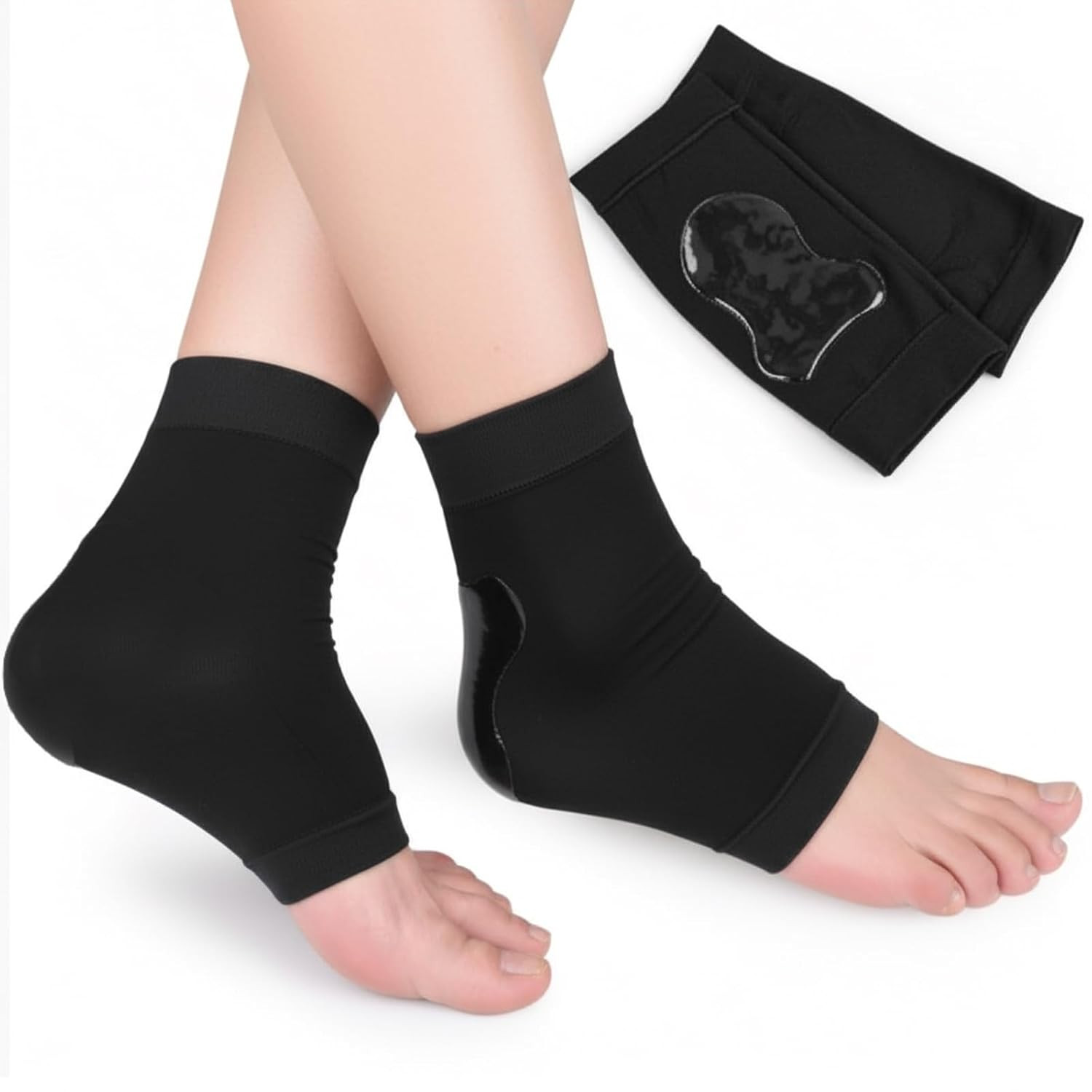 1 Pair Achilles Tendon Heel Protector Gel Padded Compression Sleeve Support Blac