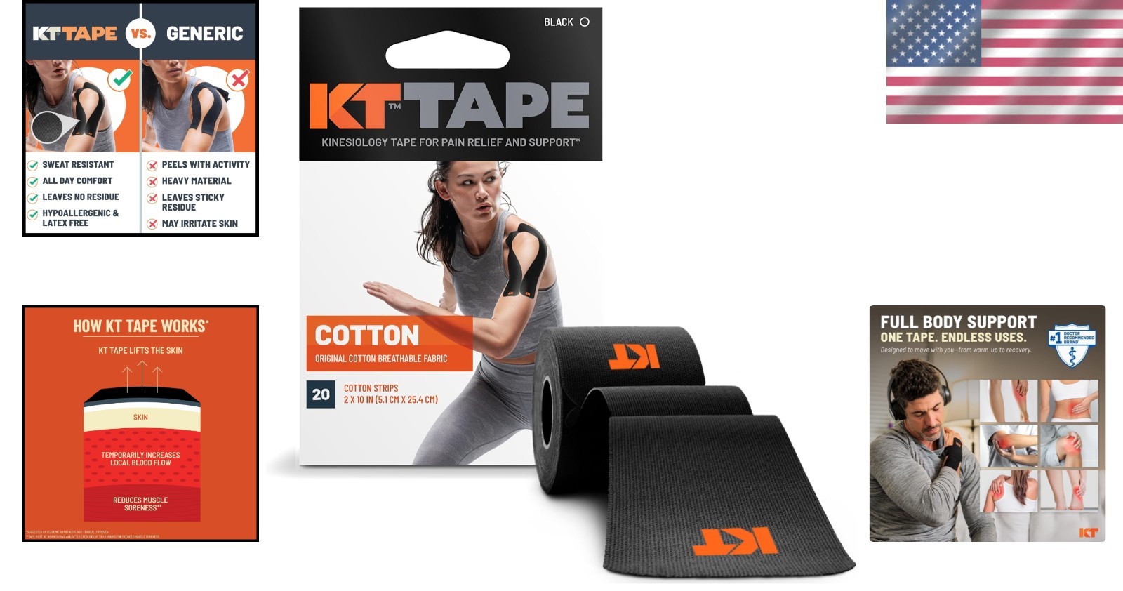 Black Hypoallergenic Kinesiology Tape – 10” Precut Performance Strips, Durable