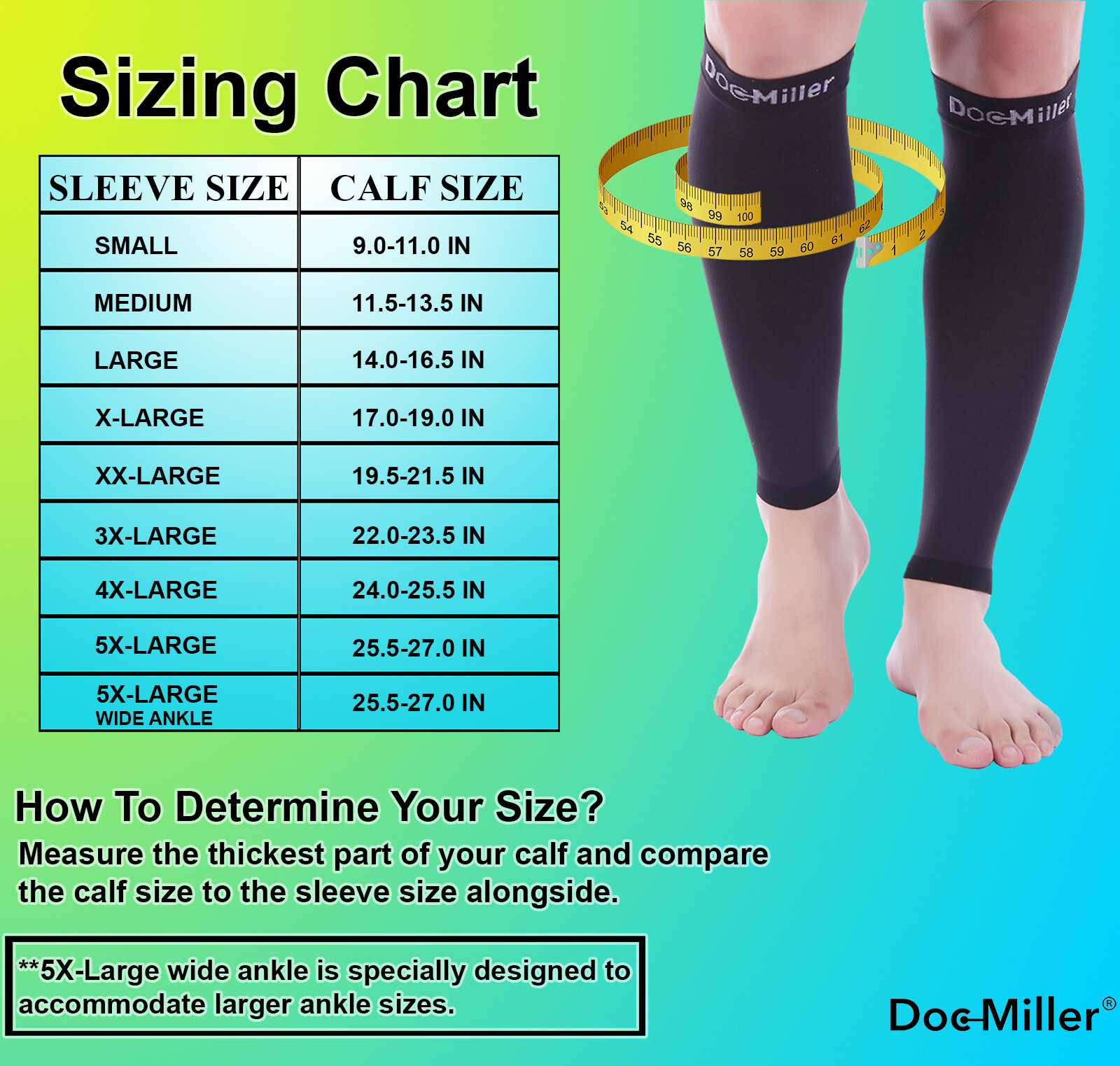 Doc Miller Compression Stockings Calf 15-20MMHg Sleeves For Varicose Pain Relief