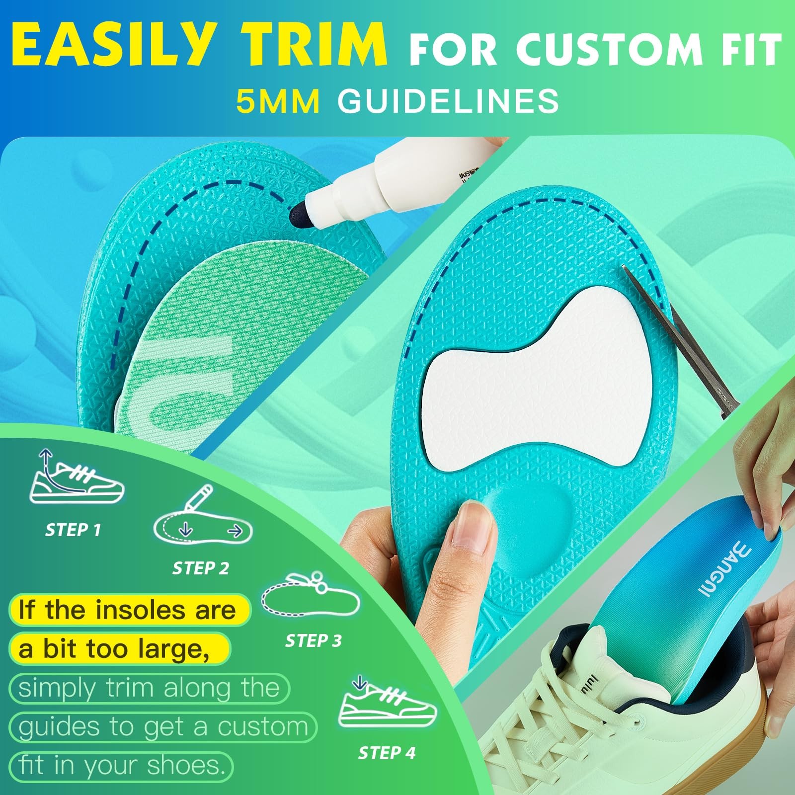 3ANGNI plantar fasciitis insoles men 12-12.5 women 14-14.5