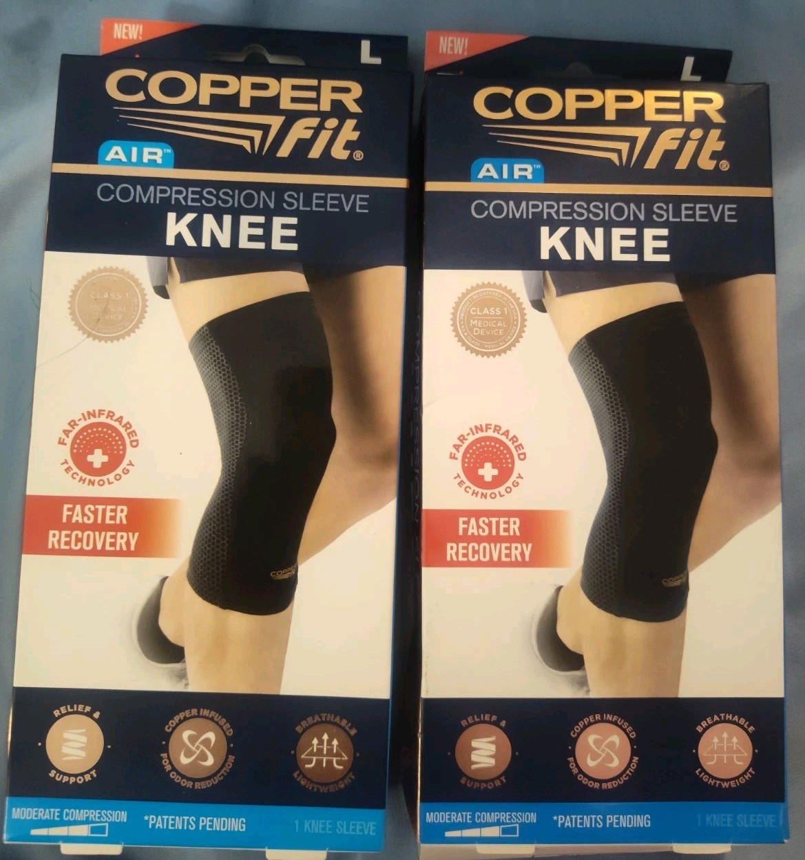 Lot of 2 Copper Fit Air Compression Knee Sleeves SIZE LARGE 14”-16” NEW