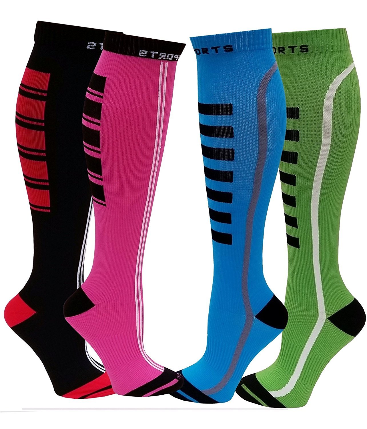 4 Pairs Dr. Shams Sports Athletes Support Compression Knee High Socks