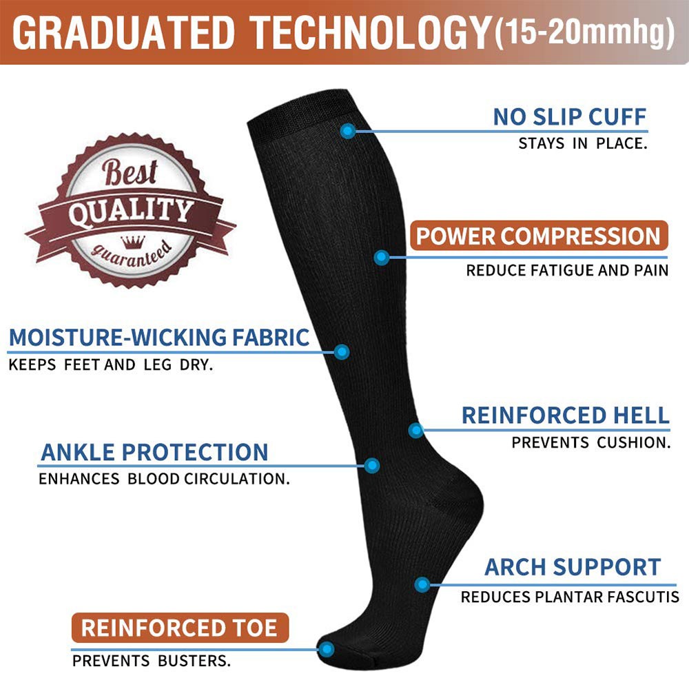 3PK Compression Support Socks 20-30 mmHg Graduated Relief Men Women (S/M-L/XL)
