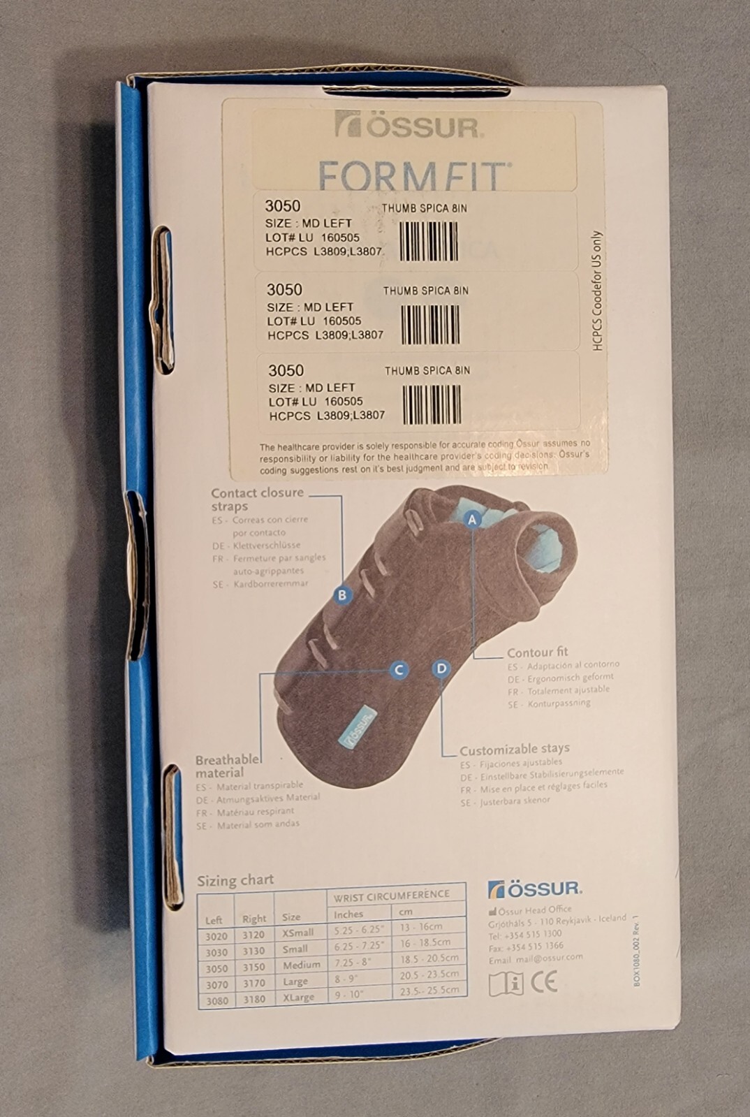 Ossur Formfit 8IN Thumb Spica Left Medium FREE SAME DAY SHIPPING