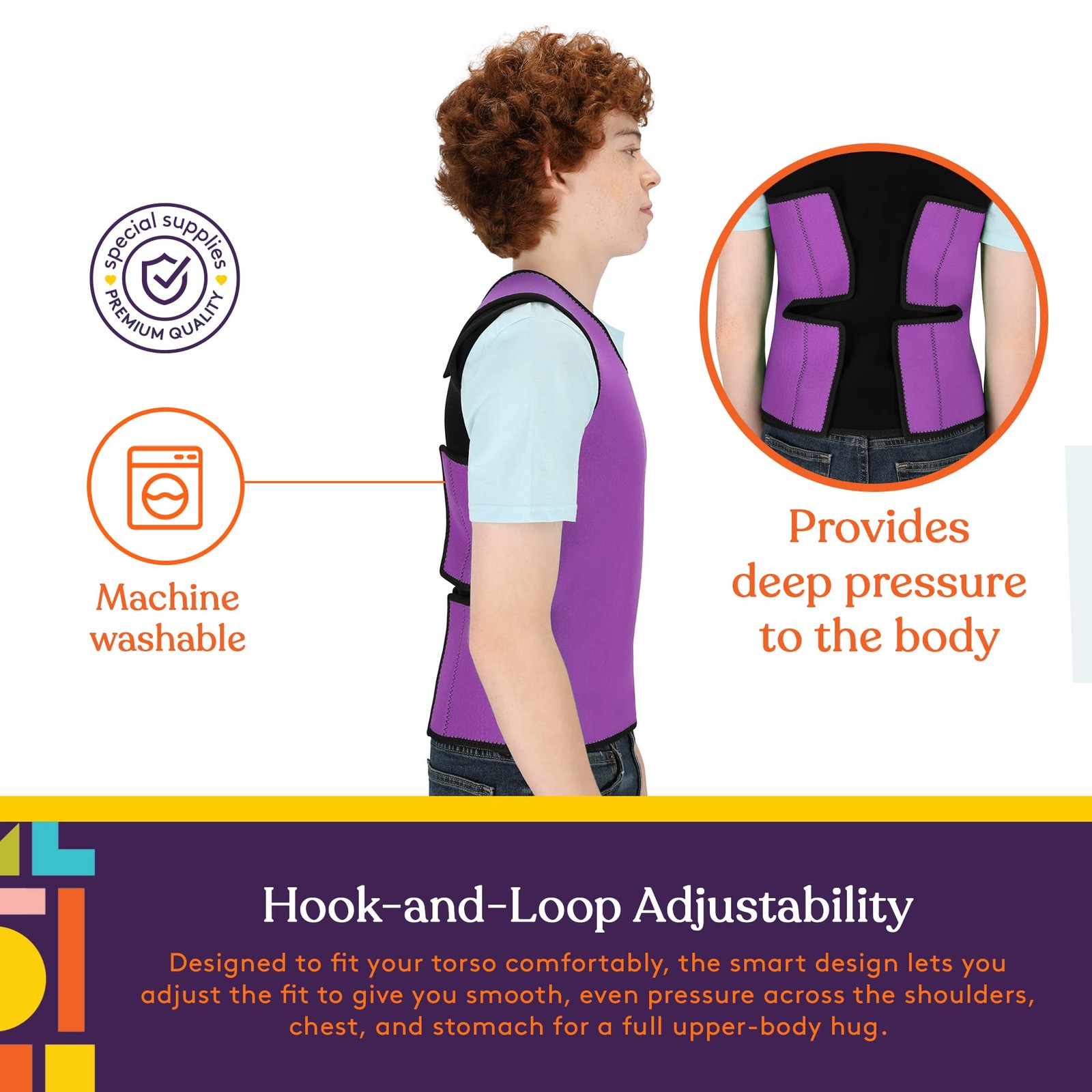 Special Supplies Sensory Compression Vest Deep Pressure Comfort (Purple, Large)
