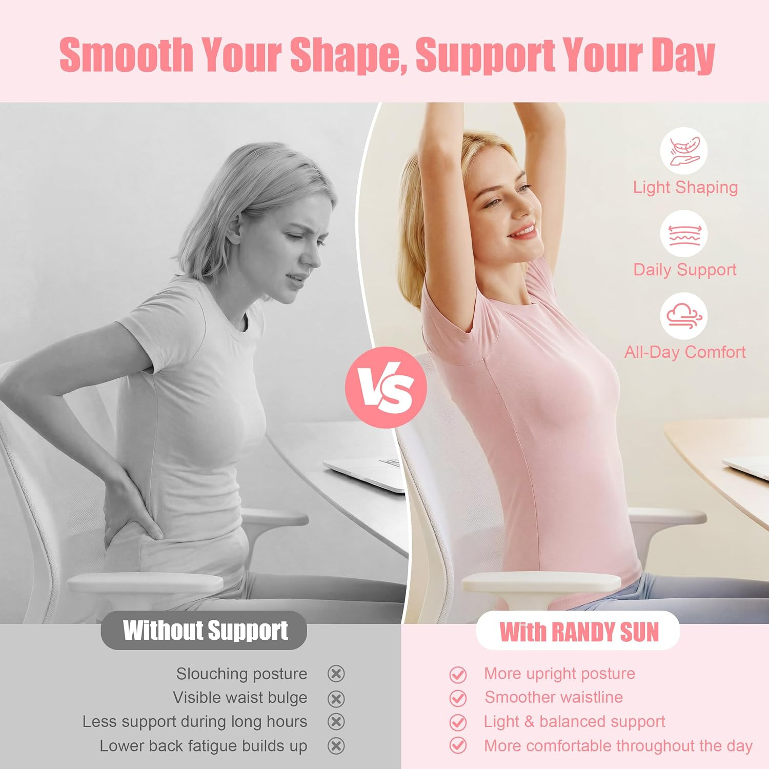 Ultra Thin Lumbar Support, Invisible Back Brace Belt for Work & Travel under Clo