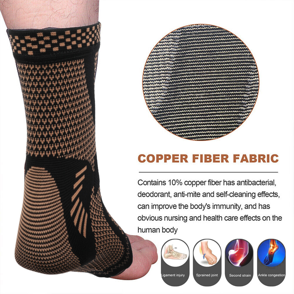 Copper Ankle Support Brace Functional Compression Sleeve Socks Foot Pain Relief